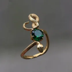 1PC Vintage Unique Snake Imitation Emerald Zirconia Gold Color Ring For Women Men Punk Gothic Snake Birthday Party Jewelry Gift