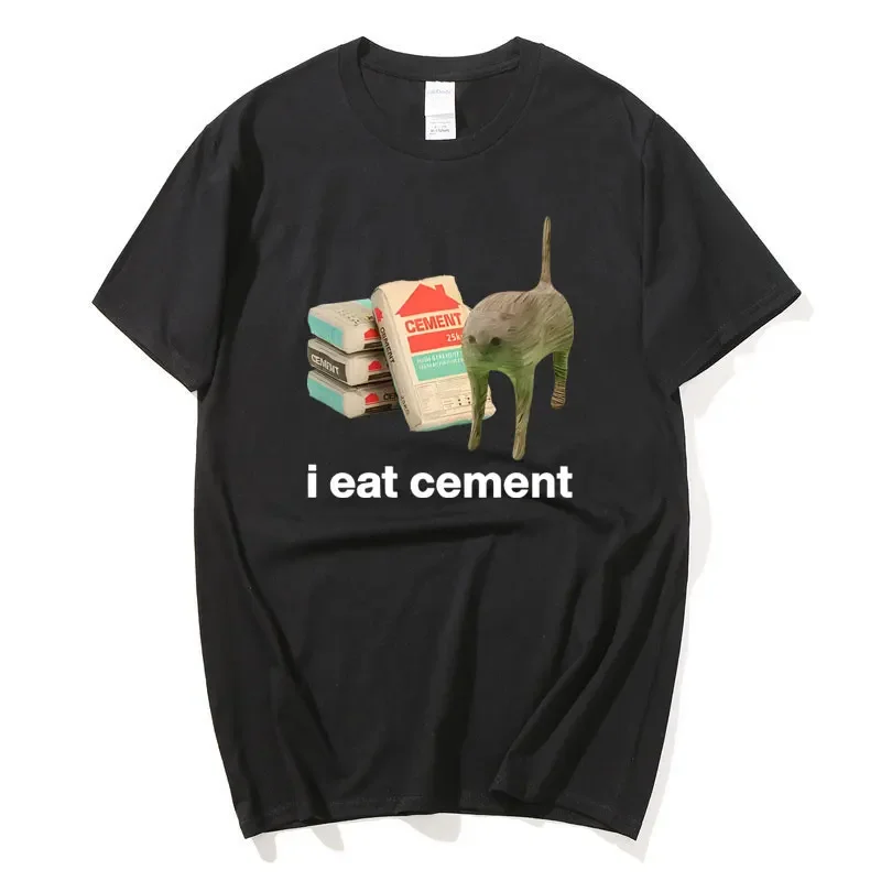 I Eat Cement Cursed Cat Funny Meme Graphic T Shirt Men Women Fashion Casual Short Sleeve T Shirts Summer Men Cotton T-shirt Tops