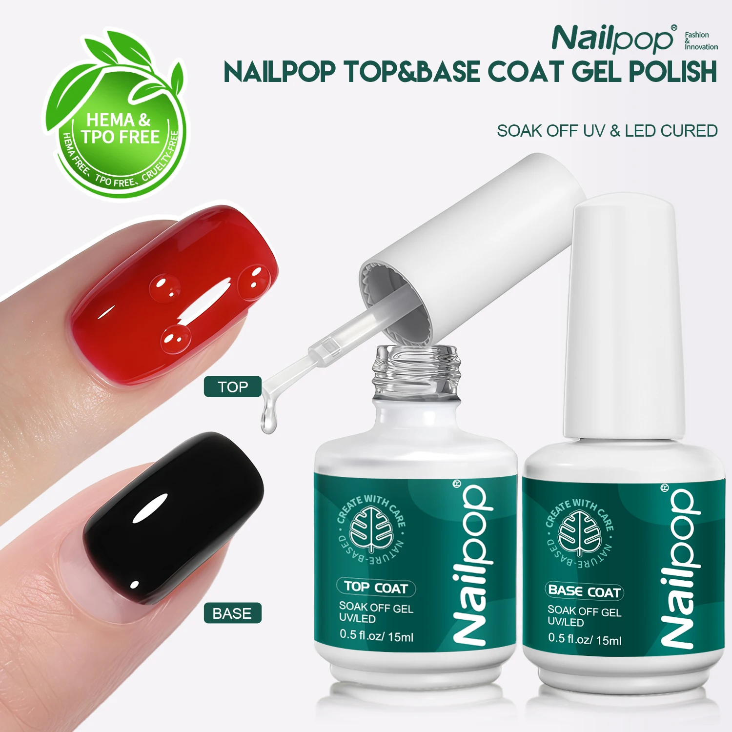 Top Base Coat Gel Polish HEMA/TPO Free 15ml Clear Soak Off UV/LED Cure Sturdy Long Lasting Manicure Essential 1/2Pcs