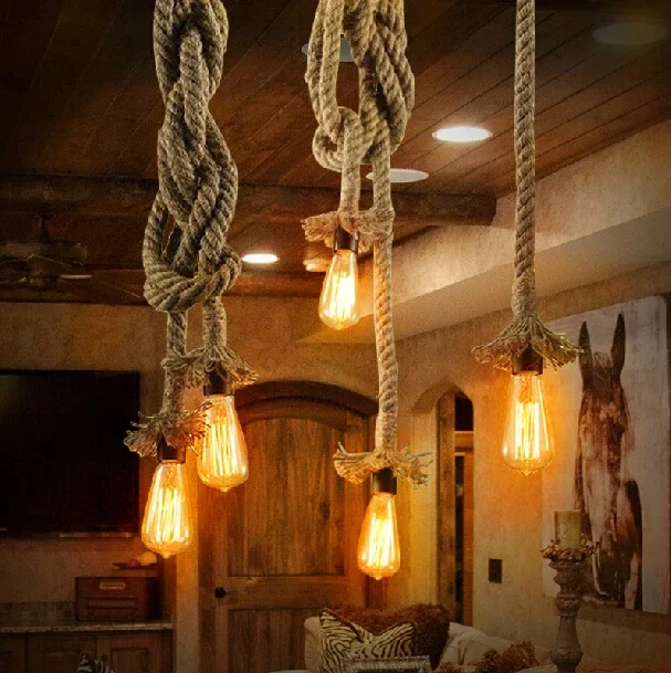 

Vintage Pendant Light Lamp Creative Rope Edison Bulb Dining-room Pendant Light