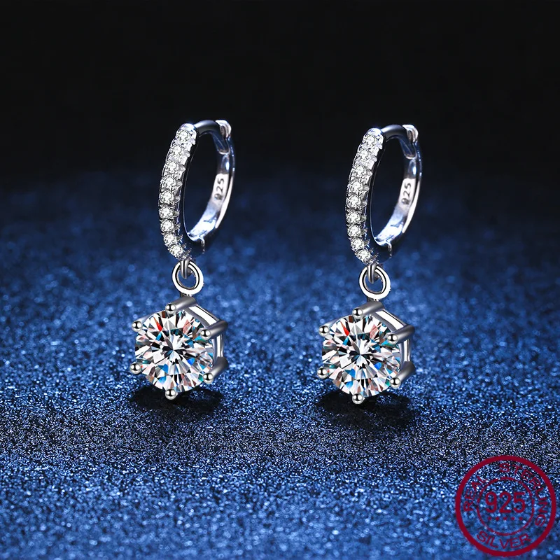 S925 Silver Pt950 Mini Inlaid Classic Six Claw Earrings D Color Moissanite Women's Wedding Jewelry Wholesale