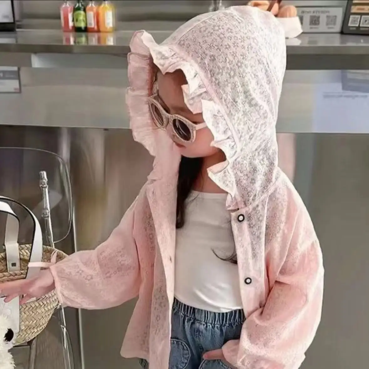 

Lightweight Breathable Summer Outdoor Hat Children's Sun Protection Clothes Girls Cool Thin Sun Protection Suit Casual Wear
