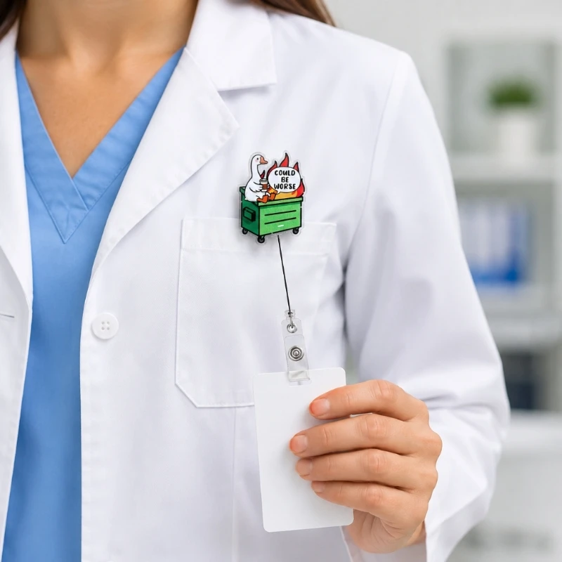 Retractable Work Badge Clip Set of 4 Animal Nurse Artwork, Clear Acrylic Card Badge Clip with Retractable Cord for Easy Entry