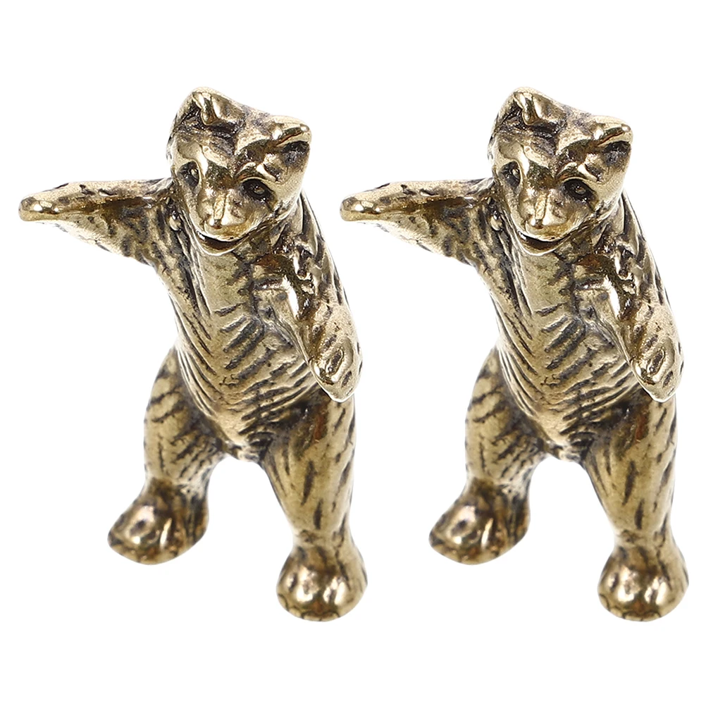 

2 Pcs Bear Ornament Home Decor Brass Statuette Figurines Decoration Animal Sculpture