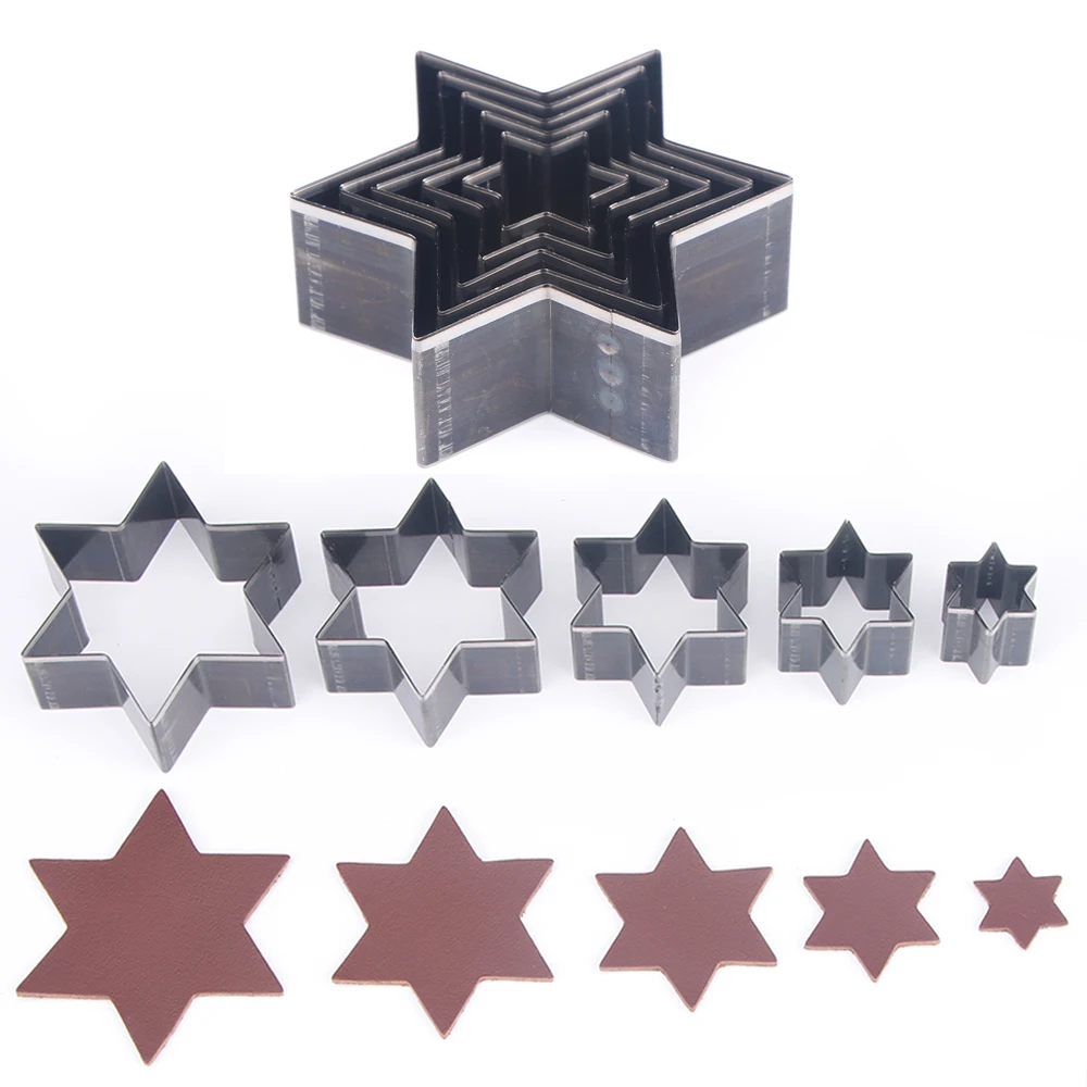 5PCS Metal Knife Mould Leather Cutting Mould Hollow Punching Leather Tool Manual DIY Handicraft Hexagon Finished Product Cutter