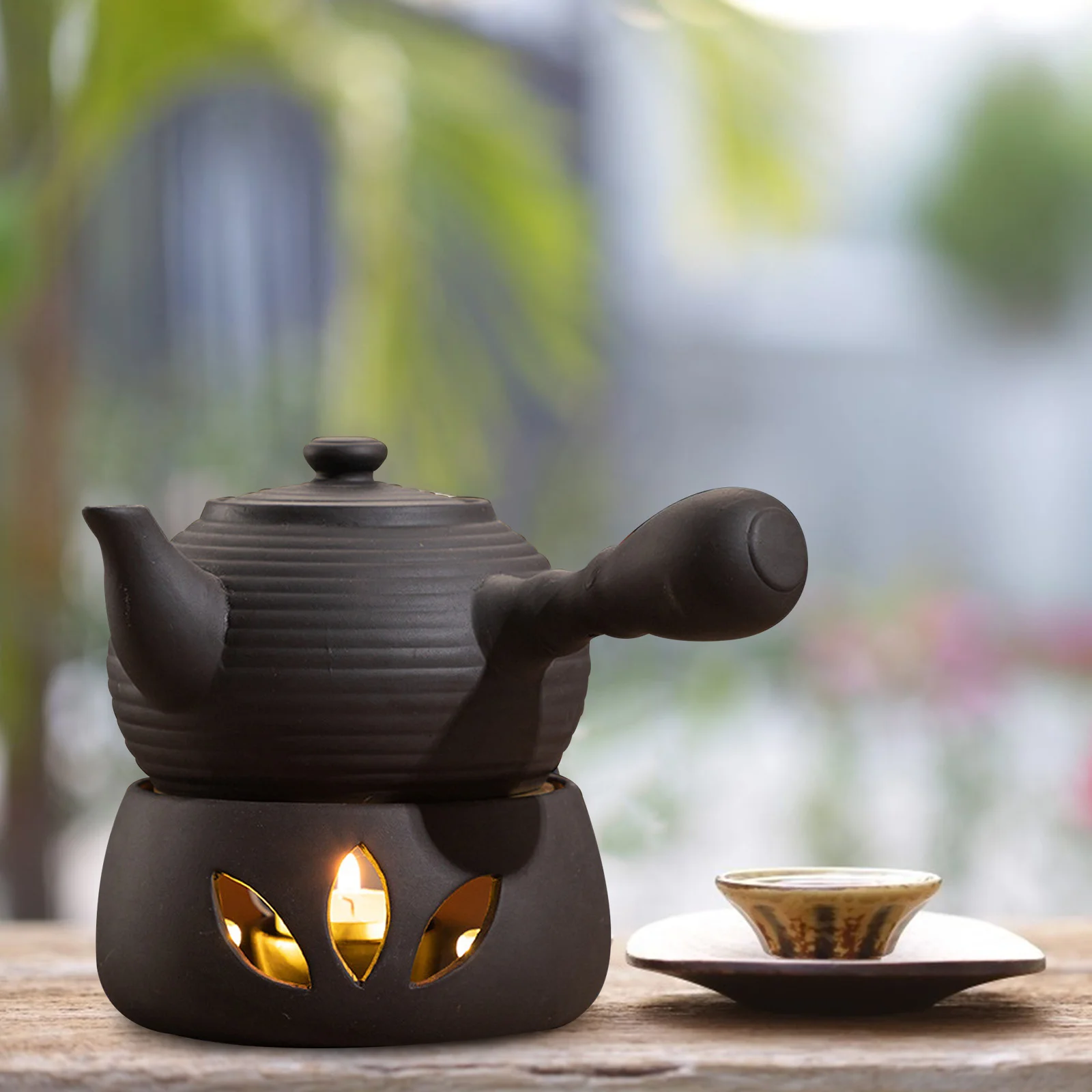 

1Set Ceramic Tea Warmer Hollow Design Tea Heating Stove Multi-Functional Warmer for Teapot Coffee Milk Desktop Decor