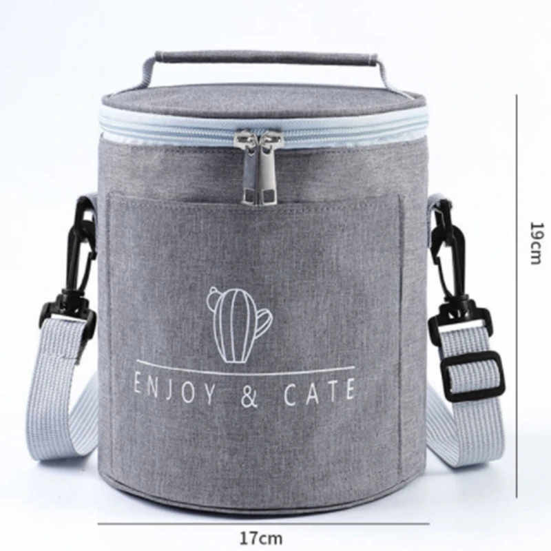 Large-Capacity Portable Lunch Bag Fresh-Keeping Thickened Lunch Box Bag Round Barrel Aluminum Foil Insulation Bags 2024 New