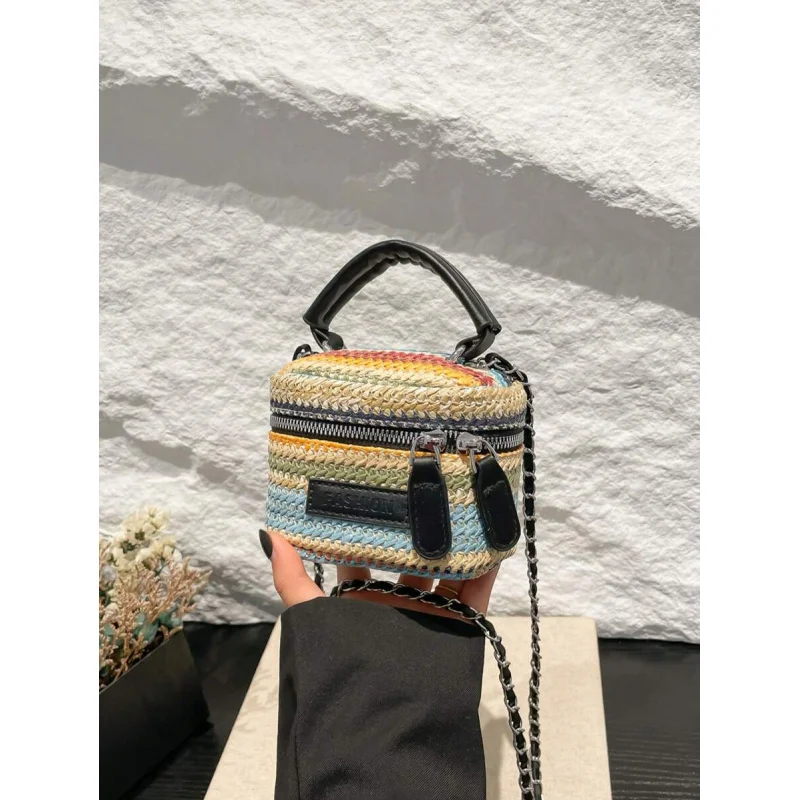 

1pc Mini Women Cross-Body Bag, Fashionable Plain Color Embroidery Rhombus Pattern, Suitable For Cards And Keys