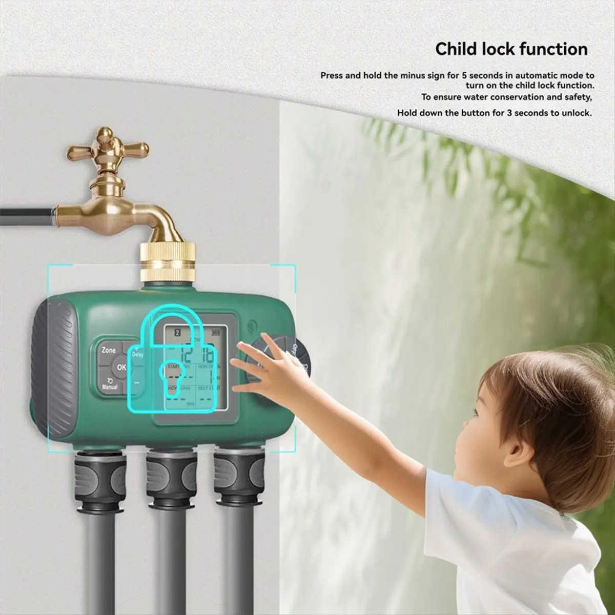 

3-сторонний автоматический таймер воды, система полива для орошения сада, независимый контроль, спринклер, внешняя резьба NH3/4 дюйма