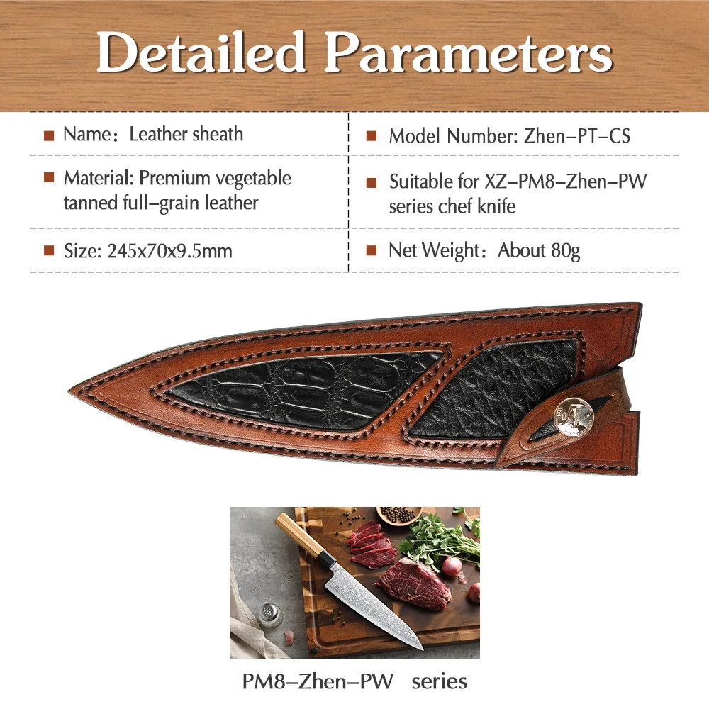 XINZUO Leather Sheath Premium Vegetable Tanned Full-grain Leather Knife Cover for XINZUO Chef/Boning/Utility/ Knife