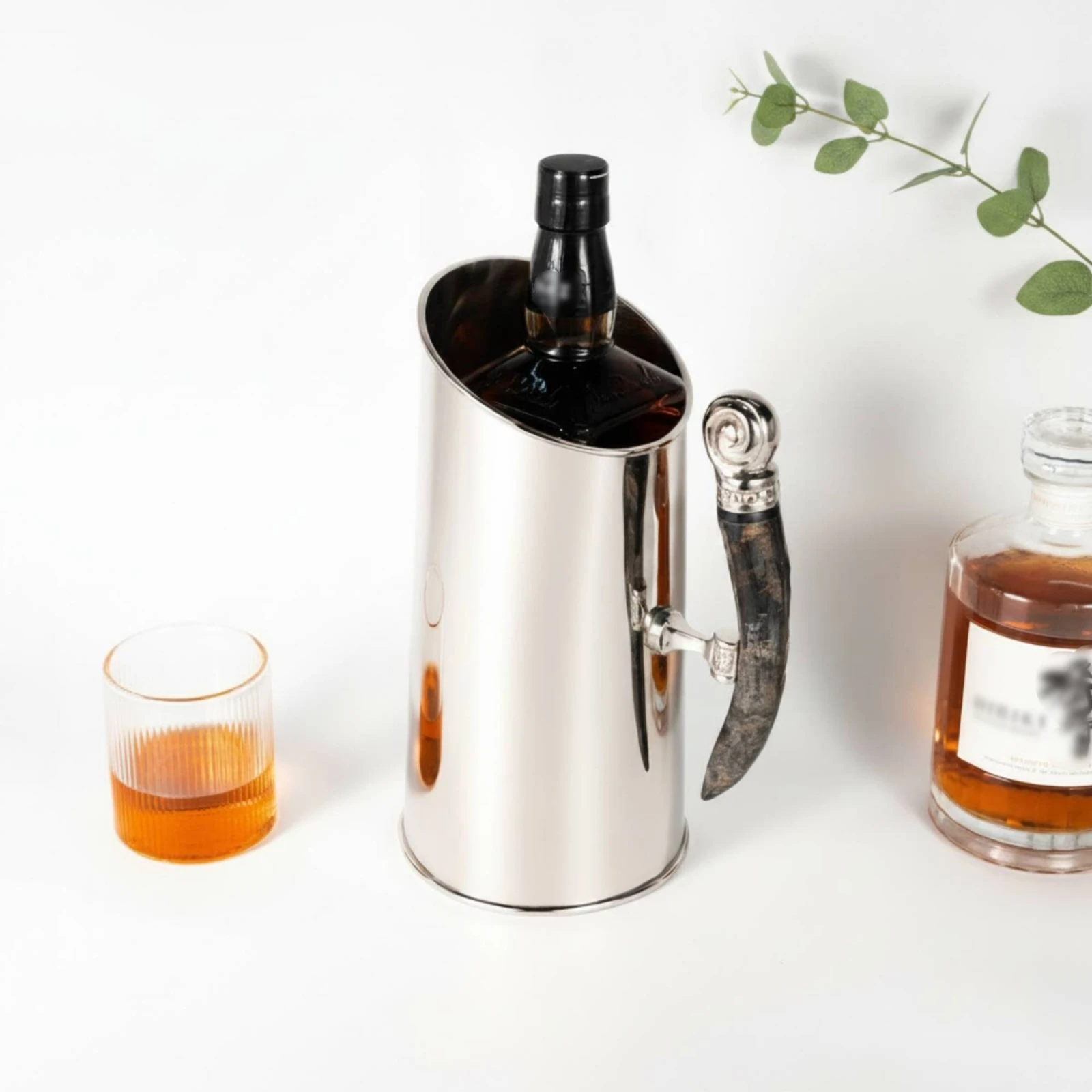 Ice Vessel with Handle Polished Ice Vessel Vessel Stylish Sleek for Hosts, Bar Cart, Tabletop