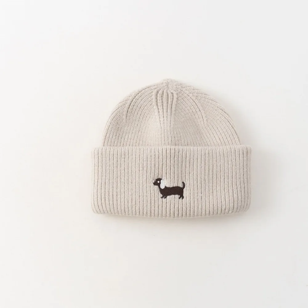 

Fashion Cartoon Puppy Winter Hat Embroidered Knitted Infant Toddler Beanie Solid Color Thickened Cap Boys Girls