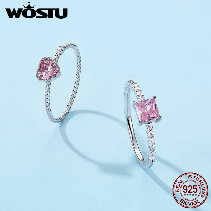 WOSTU 925 Sterling Silver Cross Love Heart Band Rings For Women s925 Black Rose Red Pink CZ Jewelry Wedding Accessories Gift
