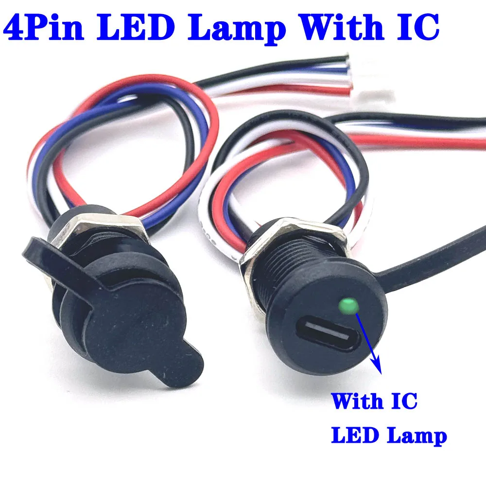 4-pinowa lampa LED z gniazdem IC USB C do ładowania wysokoprądowego z nakrętką zatrzaskową TYPE-C Żeńskie wodoodporne złącze żeńskie Jack
