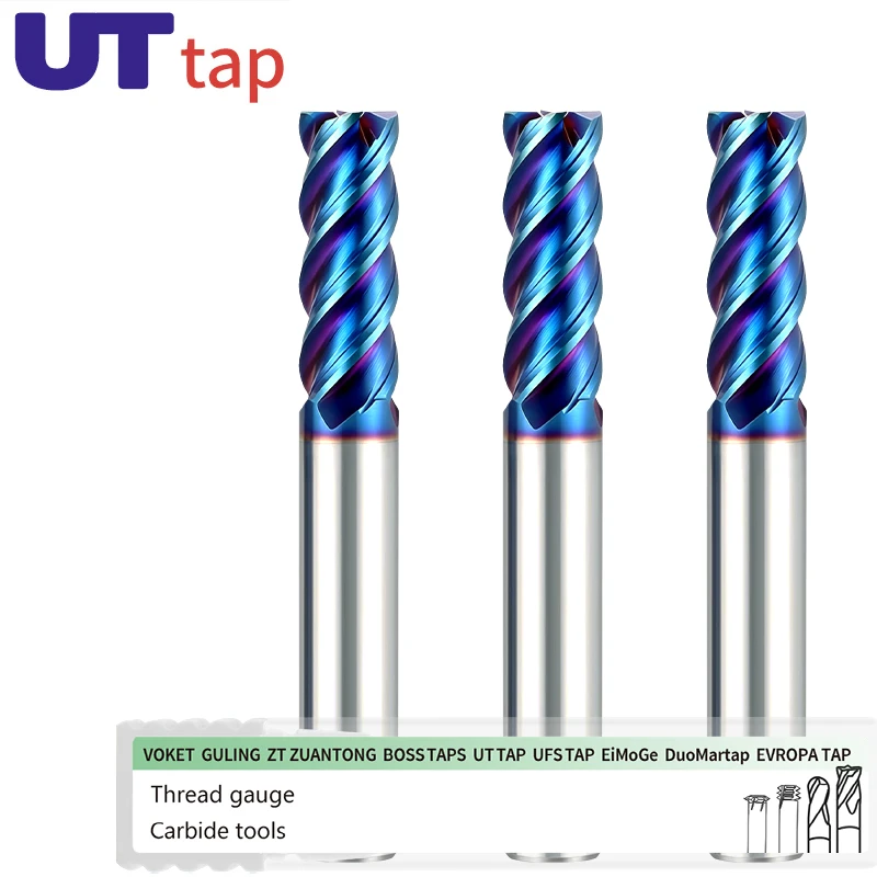 

UT TAP 4 Flutes HRC65 Carbide End Mill CNC Cutting tools Alloy Carbide Milling Tungsten Steel Milling Cutter Square Router Bit