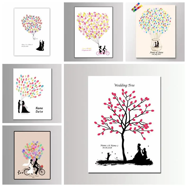 Wedding Fingerprint Tree Guest Book Signature Painting Couple's Kiss Thumbprint Painting Party Wedding Best Wishes +Ink Pad