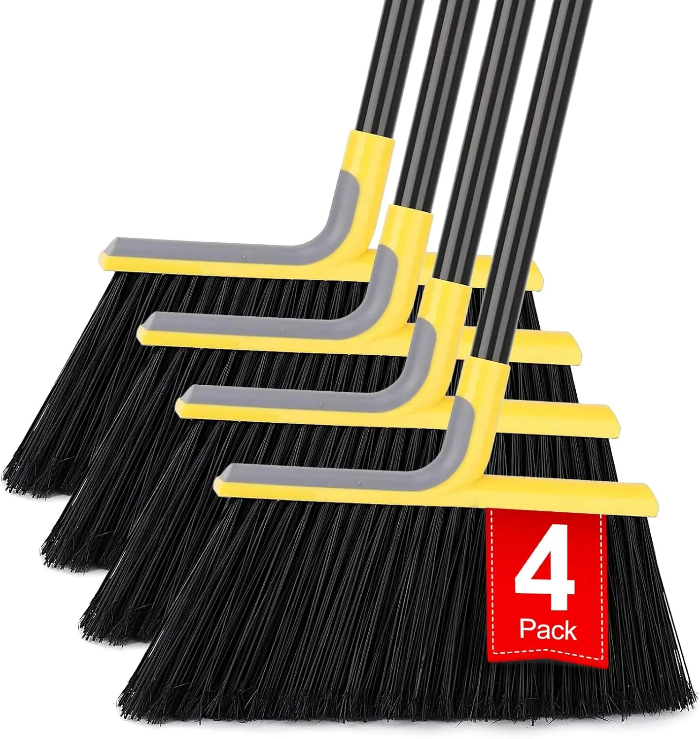 

4 Pack Heavy Duty Outdoor Brooms 58 Inch Long Handle Commercial Grade for Patio Garage Deck Lobby