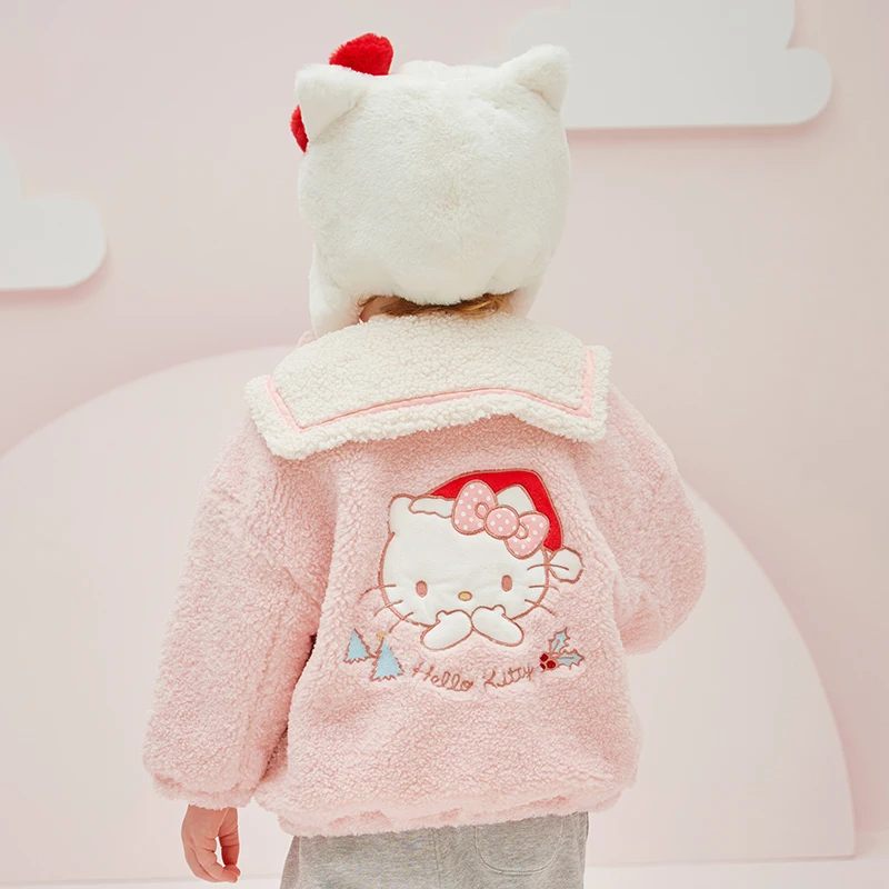 Hello Kitty Dave Bella Winter Girls Cardigan Coat Kawaii Pink Jacket Warm Zipper Cute Children Outerwear DB4223651