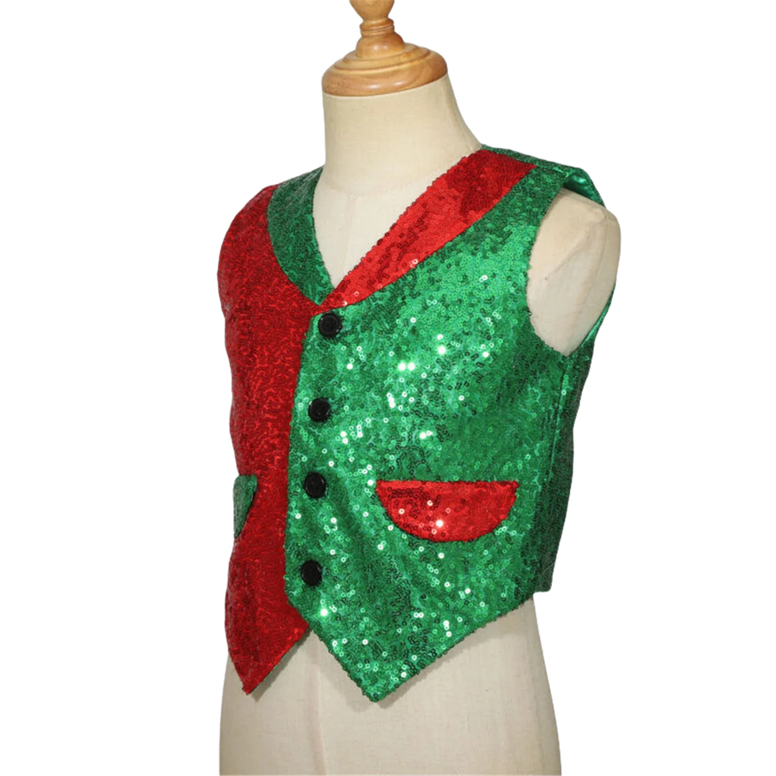 Christmas Costume Christmas Sequined Vest Double Color Block Vest For Kids Adult Christmas Gift