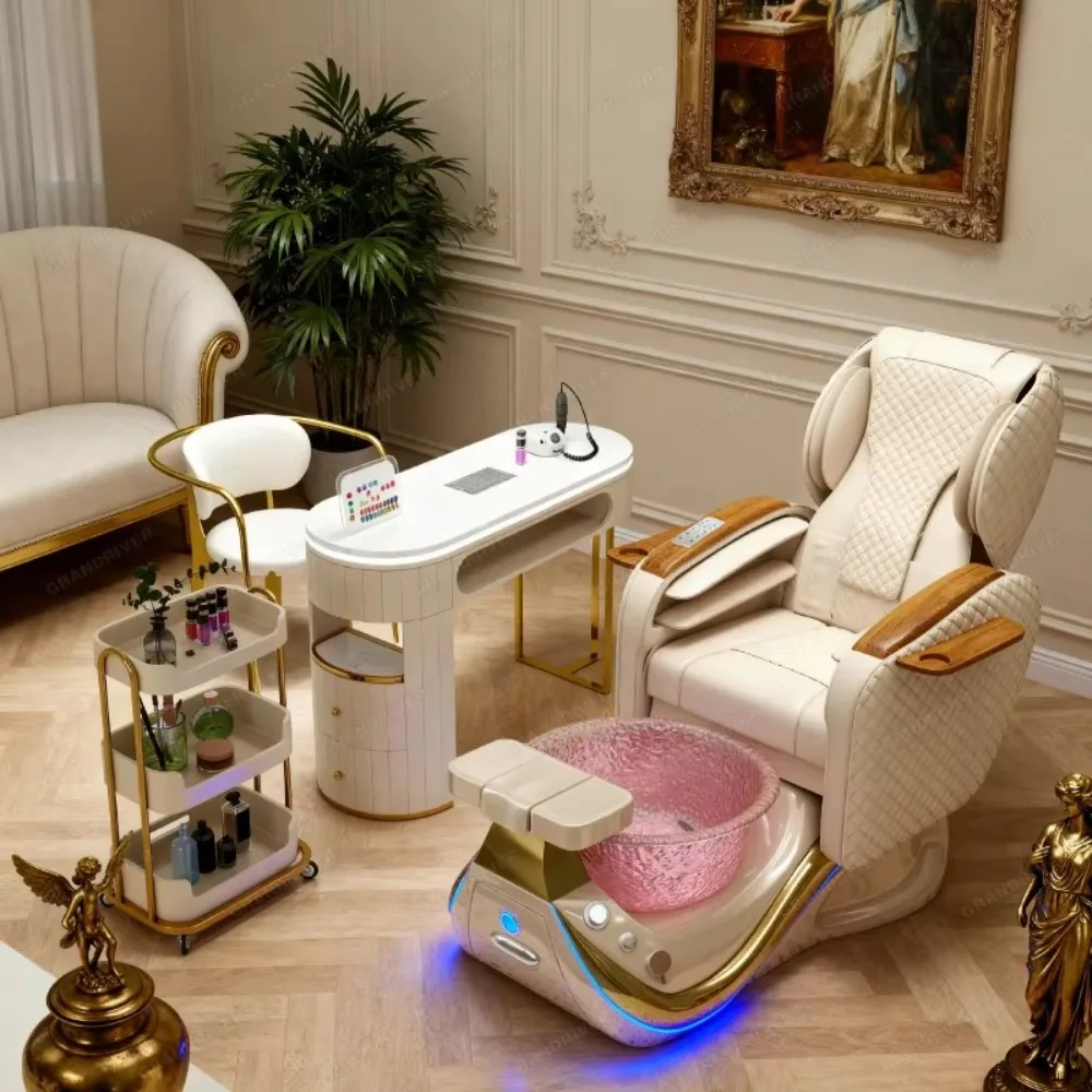 التصميم الحديث الفاخر التدليك الكهربائي التلقائي تداول المياه كرسي باديكير مقلوب الظهر تدليك كامل لمتجر الأظافر