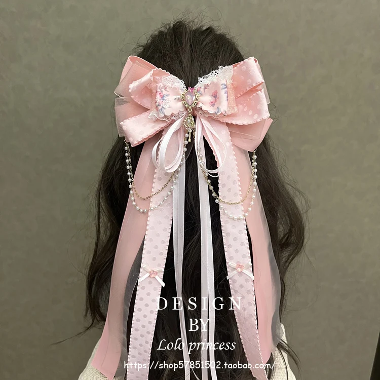 

Sweet Pink Floral Spring Clip Lolita Girl Streamer Top Clip Mori Soft Girl Hairpin To Take Pictures Daily Party Hair Accessories