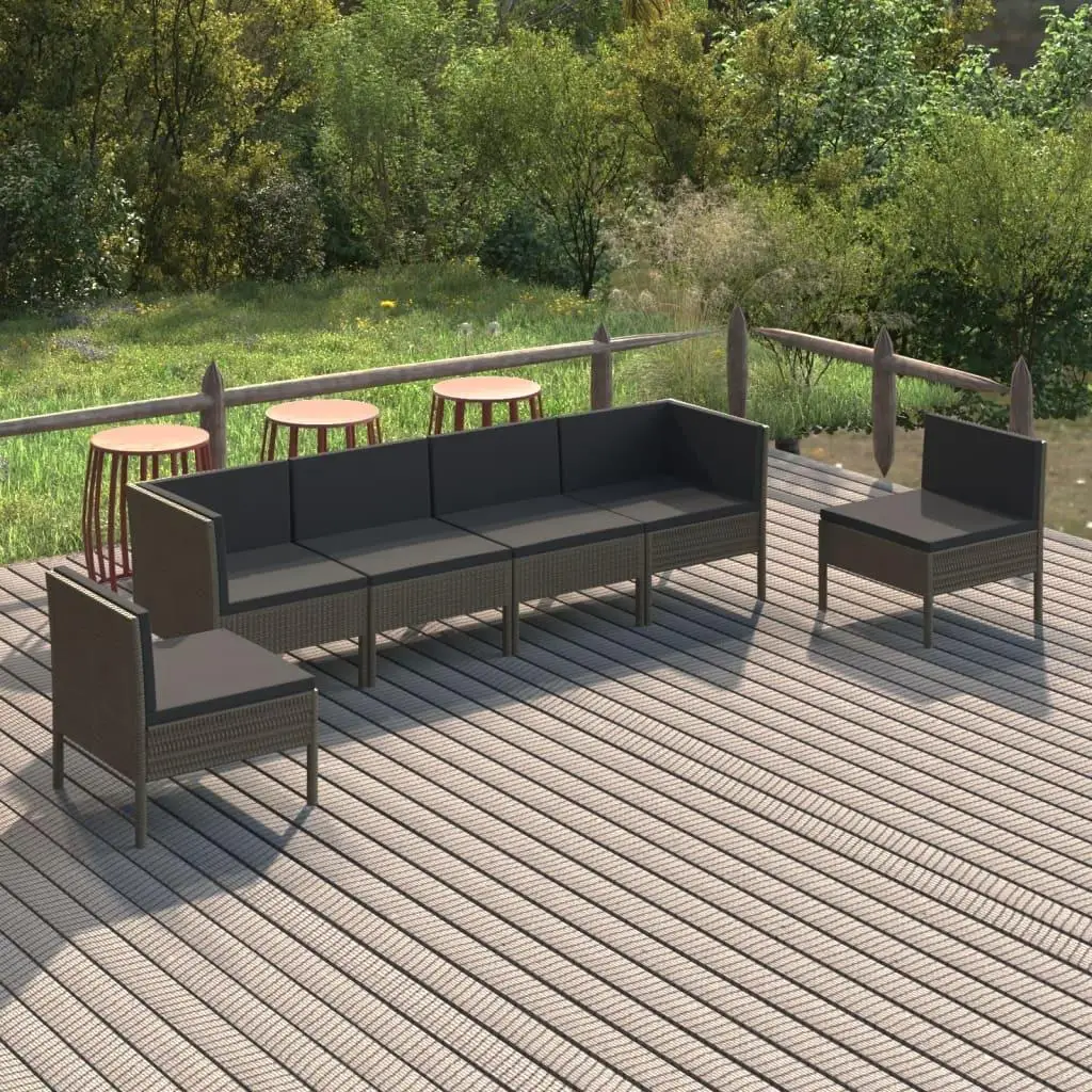 6-teiliges Terrassen-Lounge-Set aus grauem Polyrattan mit Kissen – stilvolle Gartenmöbel