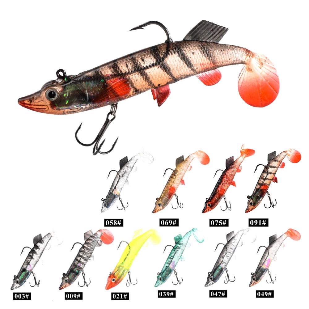 FTK 8g/18g/28g/40g Soft Lure 3D Eyes Fishing Lures With T Tail Pike Treble Hook Baits Artificial Bait Jig Lure For Fishing