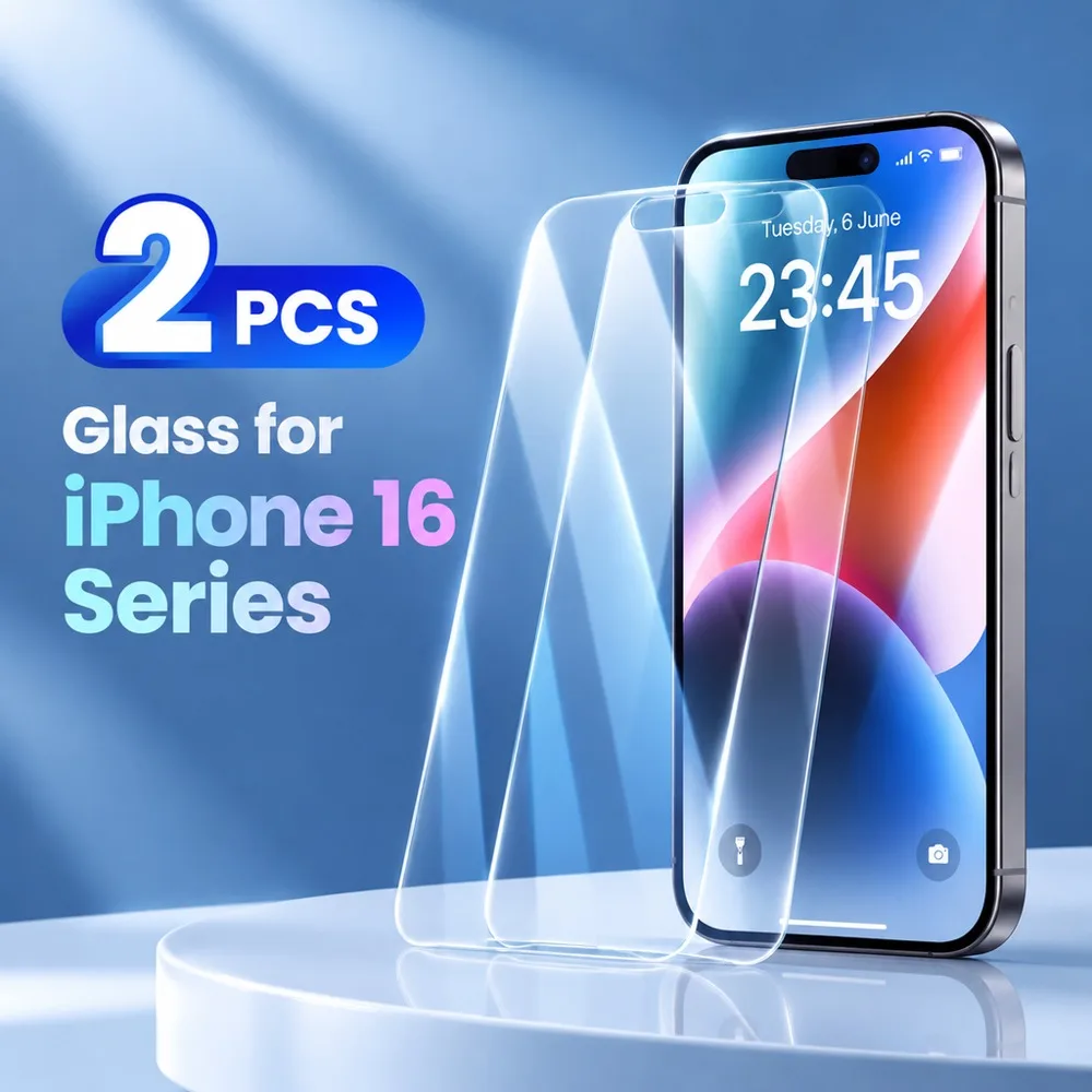 2 Stück Displayschutzfolie für iPhone 16, 16e, 16 Plus, aus gehärtetem Glas, für iPhone 16 Pro, 16 Pro Max, kratzfest, bruchsicher, hochauflösend.