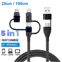 5 In 1 PD 65W Fast Charging Data Cable 4 in 1 Multiple Usb Charging Cord For iPhone 12 13 14 15 16 Pro Max Samsung and Micro USB