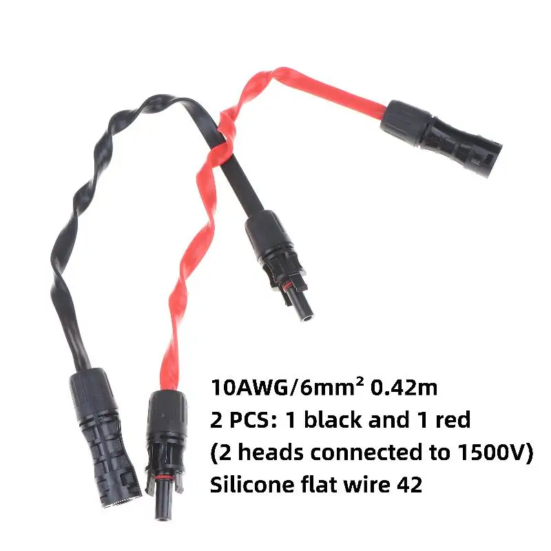 2Pcs 12AWG 10AWG 4mm2 6mm2 Female Male Waterproof Connectors Flat Solar Panel Extension Cable For RV Photovoltaic Home Balcony