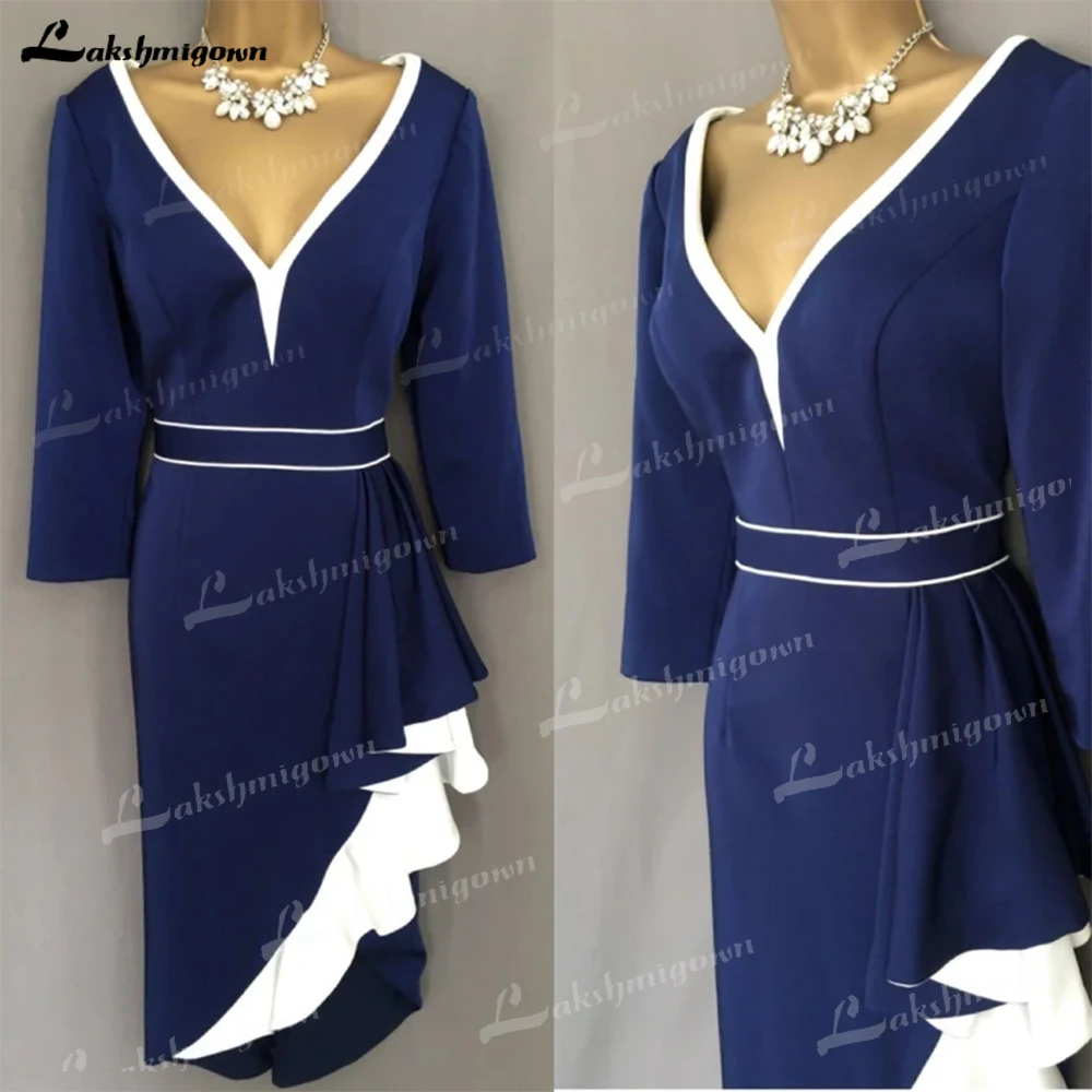 

Blue Mother Of The Bride Dress V-Neck Sheath Satin Long Sleeve Prom Dress Elegant Dresses For Women Vestido de novia Custom Made