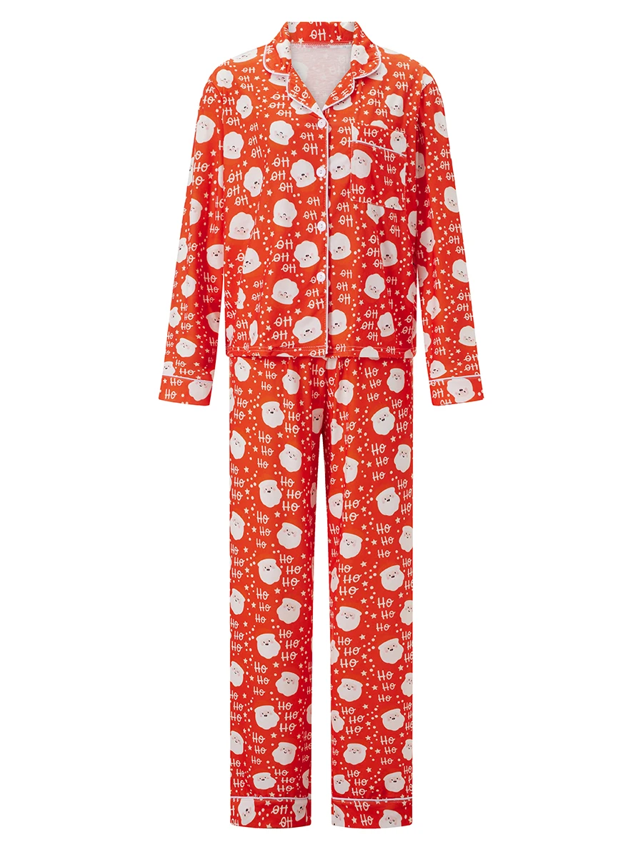 2 Piece Women Christmas Pajamas Set Cute Print Long Sleeves Shirt and Elastic Pants for Loungewear Soft Sleepwear