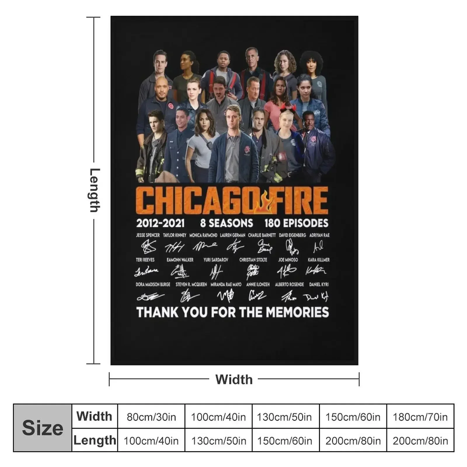 Chicago Fire Tv series 2021 2021 8 seasons 180 episodes signatures thank you for the memories black Throw Blanket