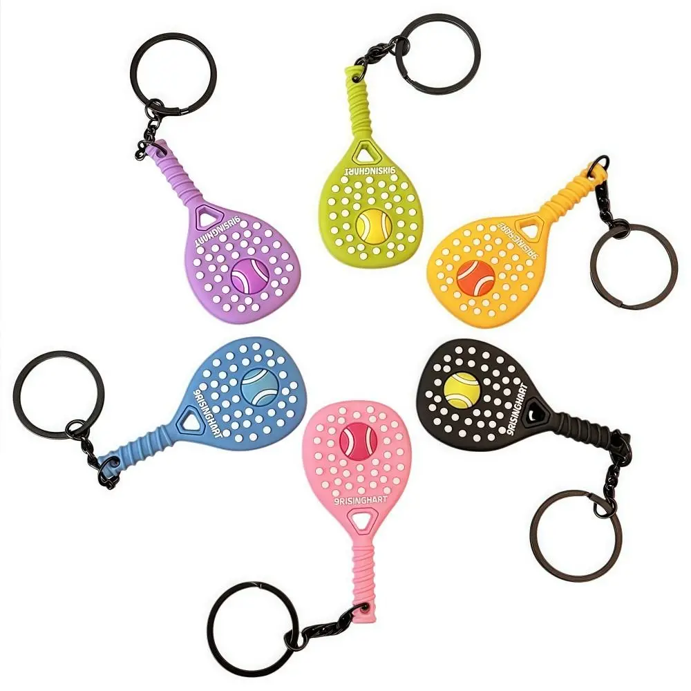 Creativity Mini Tennis Racket Keychain Soft Rubber Dopamine Sports Key Ring Lifelike PVC Racket Bag Pendant Fashion Gifts