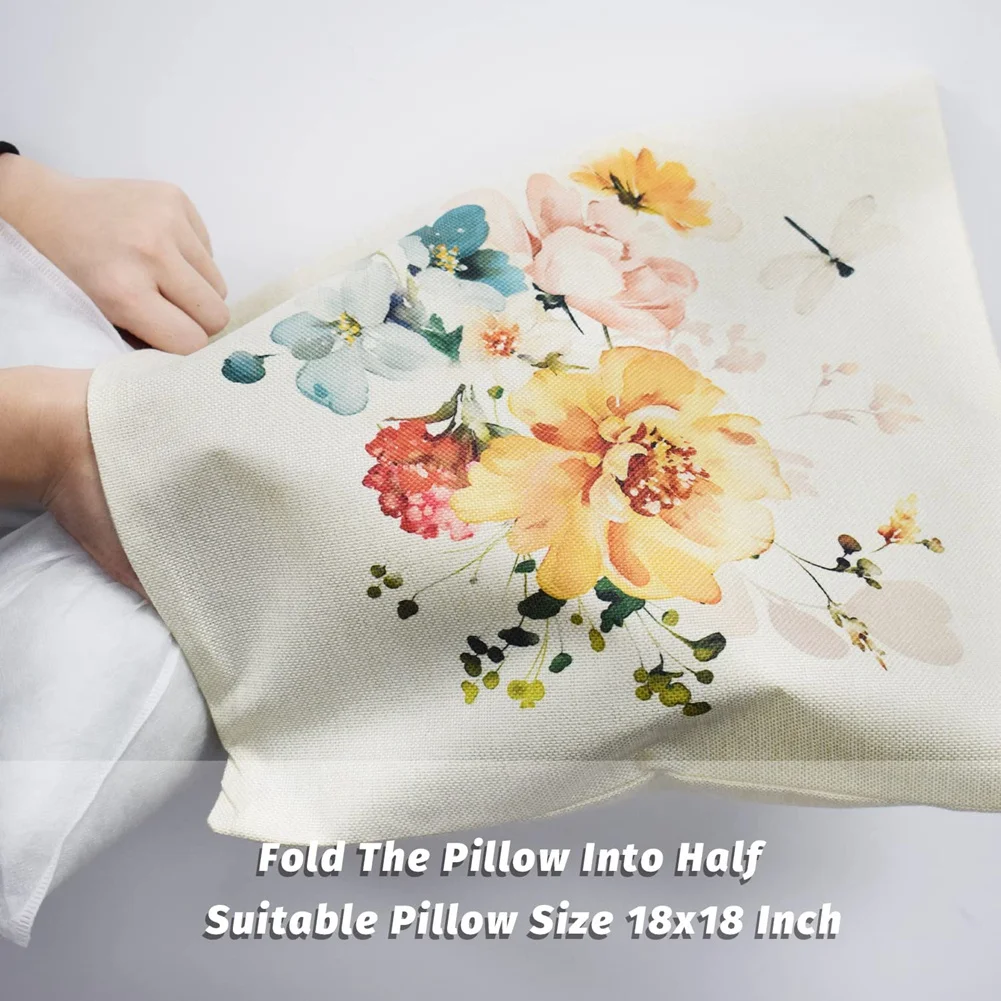 ONCE Spring Pillow Covers 18X18 Set Of 4 Farmhouse Throw Pillow Spring Decorations Floral Cushion Case for Home Decor