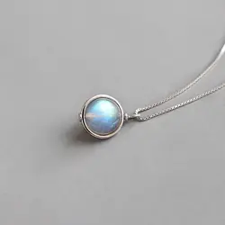 Round Shape Natural Stone Crystal Necklaces Moonstone Pendant Necklace for Women Silver Color Box Chain Delicate Jewelry H416