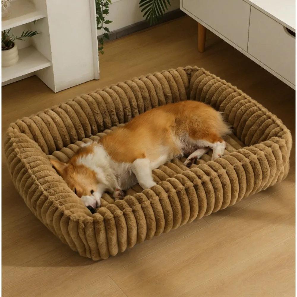 

Striped Fleece Pet Sofa Bed Warm Winter Cat Nest Soft Dog Bed Comfortable Pet Mat for Cats and Dogs