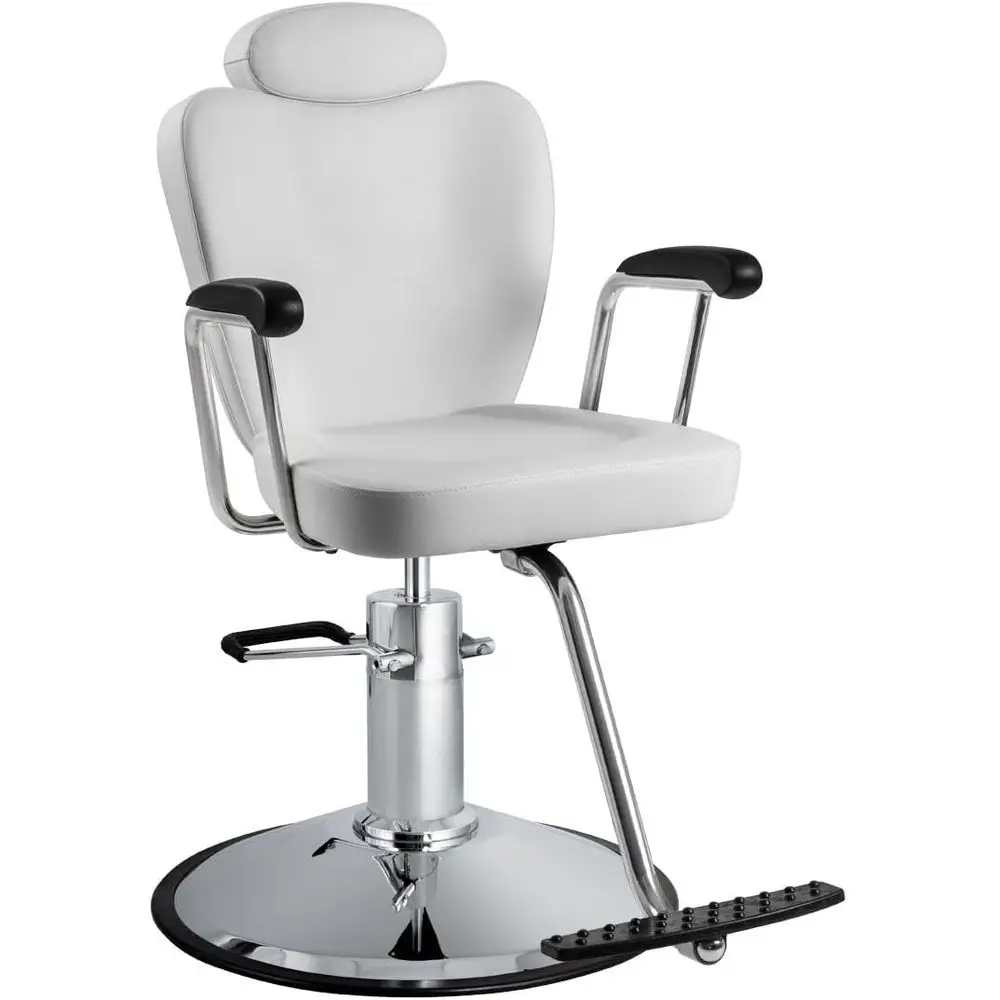 

White Milano All-Pose Styling Chair | Adjustable Hydraulic Reclining Chair for Barbers, Beauty & Threading Salons