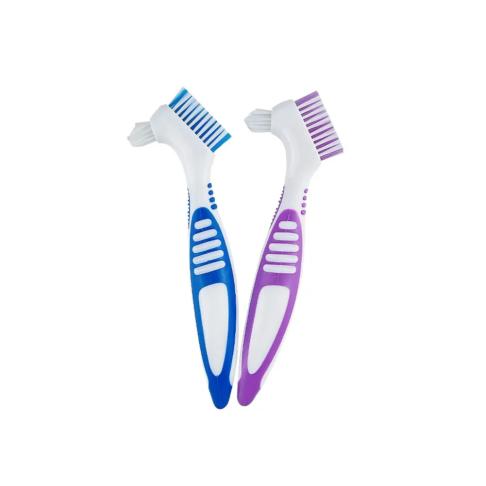 2Pcs Multi-Layered False Teeth Brush Denture Washing Brush Wear-Resistant Ergonomics Handle Y-Shape Soft Denture Cleaning Tools