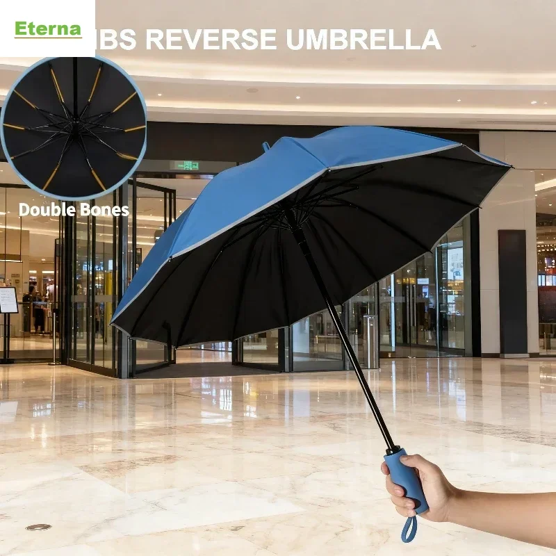 Fully Automatic Reverse Folding Umbrella Windproof Reflective Stripe UV Protection Safety for Men Women
