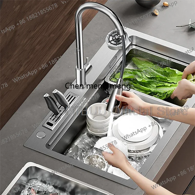 Large Capacity 304 Stainless Steel Kitchen Sink Multifunctional Single Bowl Vegetable Workstation Wash/Cut/Drain in One Full Set