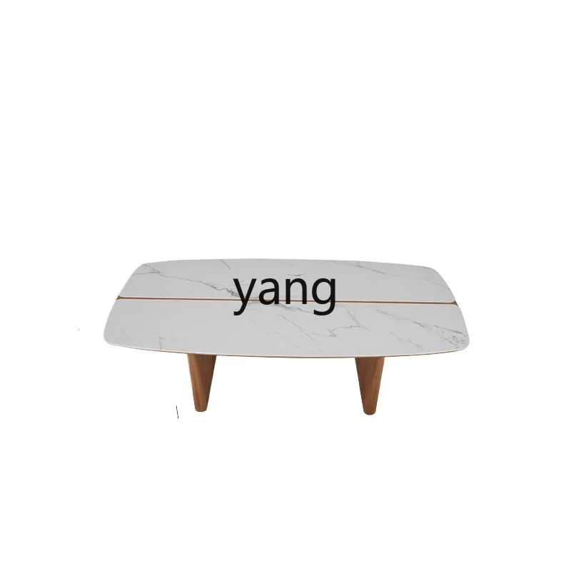 

Yjq Light Luxury Stone Plate Coffee Table Small Apartment Living Room Home Solid Wood Tea Table Sitting Floor