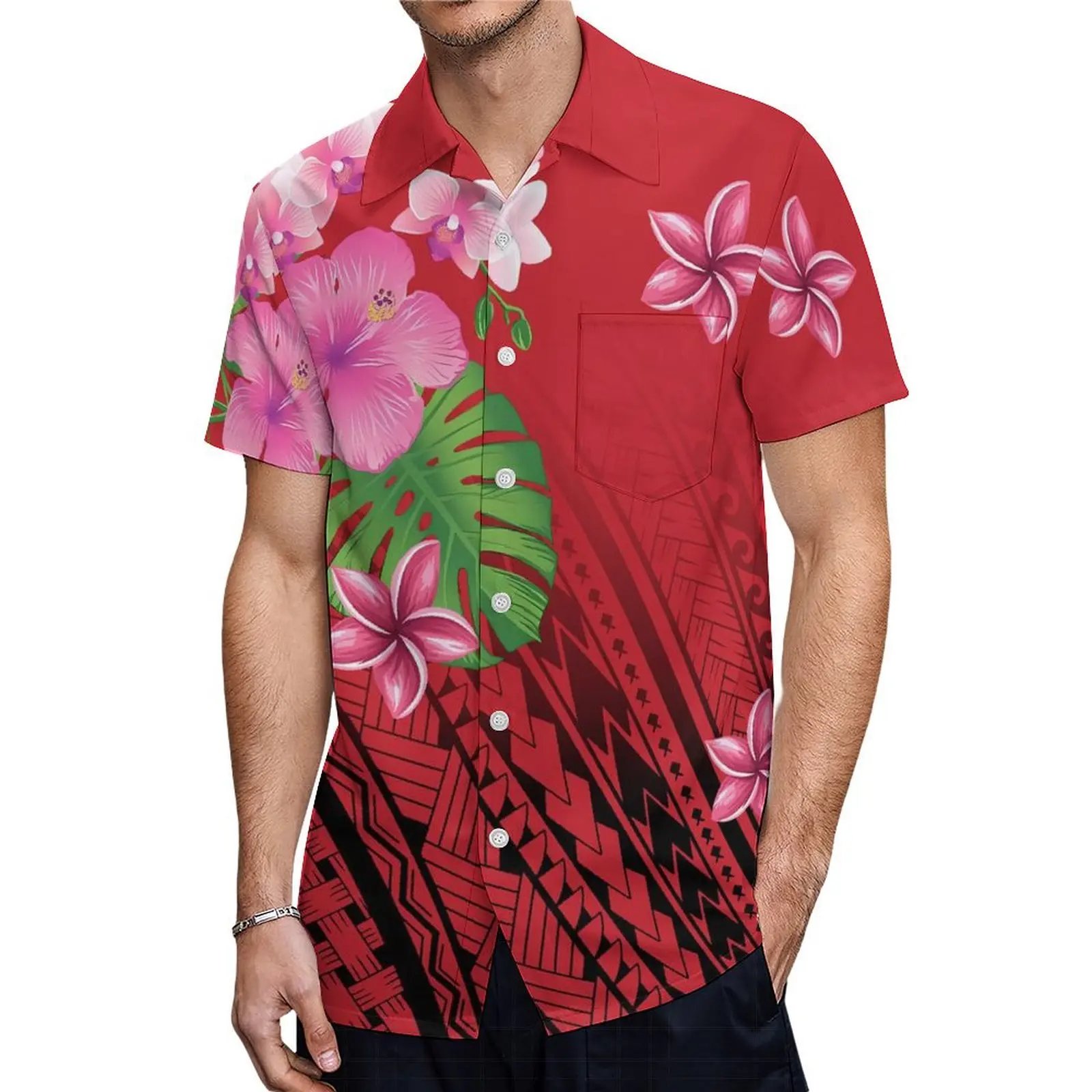 Polynesian Islands Custom Art Printed Hawaiian Floral Mumu Women'S Square Neck Dress With Men'S Pocket Shirt Couple Suit