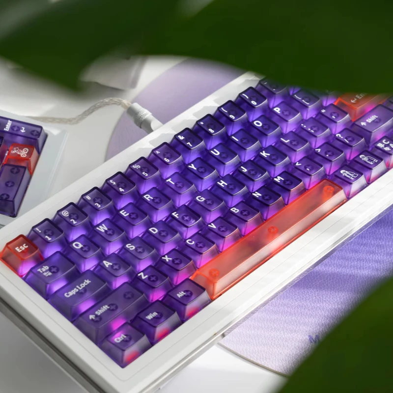 Wooting morning C night A gradual change Purple fog transparent keycaps Full set PC pad printing Original factory adapted magnet