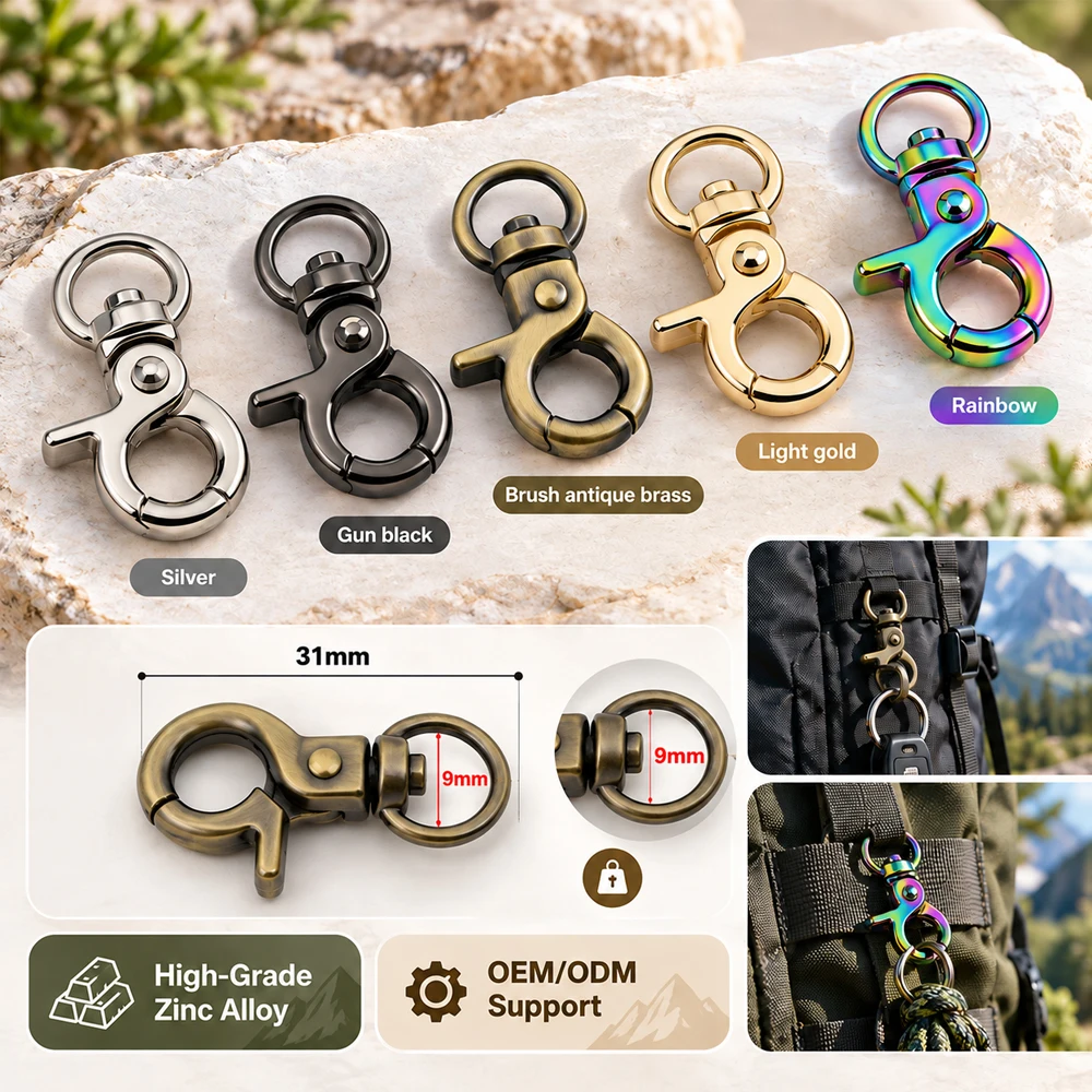 Nolvo World 20PCS Inner width 8.4mm 6 colors Metal Buckle Bag Lobster Swivel Claw Clasps Trigger Clips Snap Hook Accessories