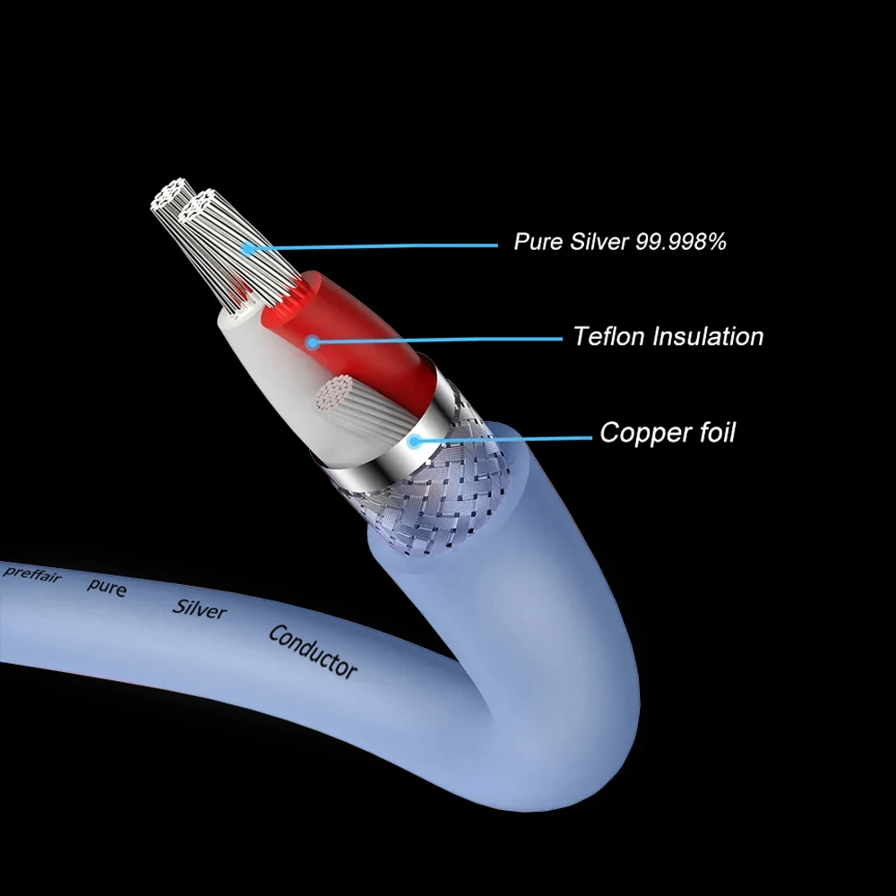 Preffair X458 Pure Silver 2 Cores Audio Cable With Purity 99.998% & PTFE Insulation HiFi Audio Bulk Cable DIY