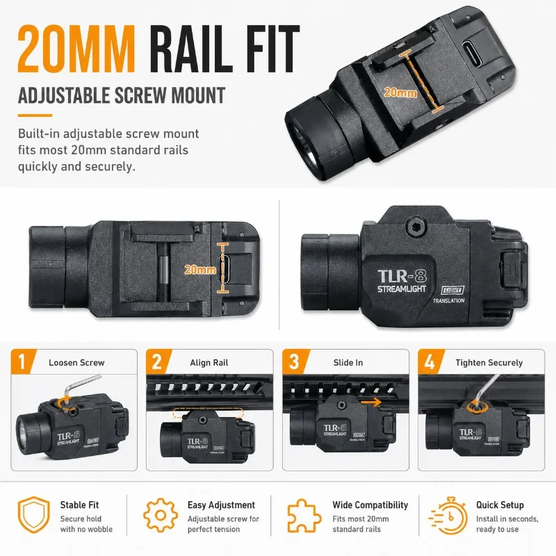 20MM Rail Fixed LED Strobe Lamp TLR-8 Metal Bright Light Toy Model Decorative Fixture