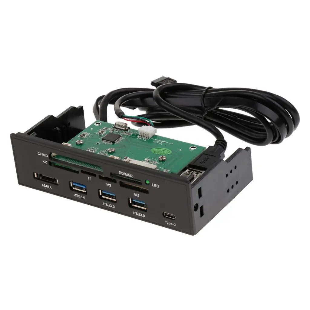 USB3.0 Front Panel Hub Metal Card Reader Multiport Adapter for Desktop 5.25 Drive Bay Data Transfer
