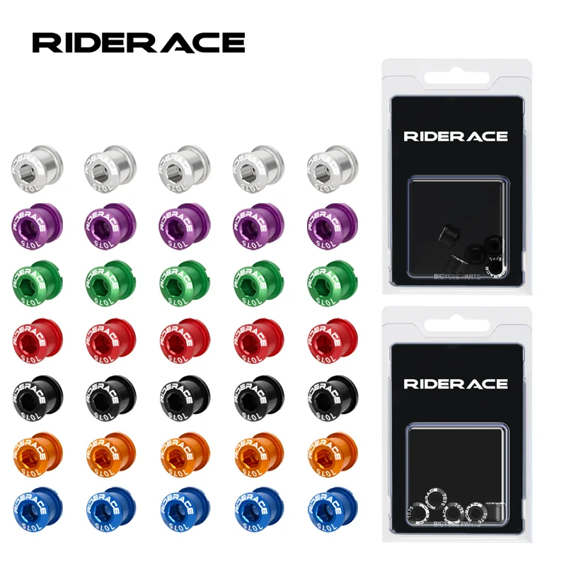 RIDERACE 5 pièces Double/simple plateau de vélo boulons CNC en alliage d'aluminium 7075 M8 6.5mm 8.5mm route vtt vélo pédalier boulon et écrou ensemble