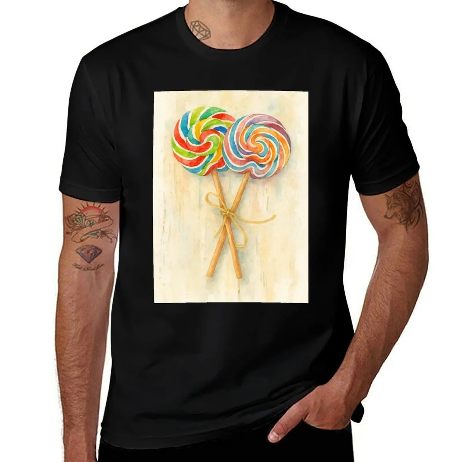 

Colorful Swirled Lollipops – Watercolor Candy Duo Illustration T-Shirt oversized graphic tee Clothing outfits for men